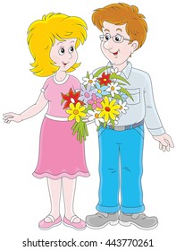 Loving couple with a bouquet