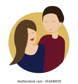 Loving Couple in the Circle on White Background. Simple drawing, muted shades of colors.