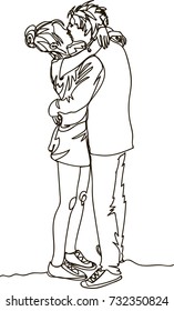 Loving couple - continuous line drawing