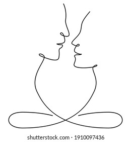 Pareja amorosa, línea continua. La cara de hombres y mujeres y el signo del infinito. Ilustración vectorial dibujada a mano en estilo de arte de línea, aislada en un fondo blanco. Ilustración del amor y el día de San Valentín