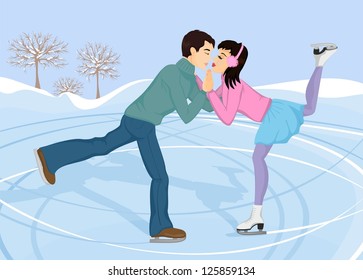 The loving couple dancing on ice
