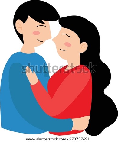 Loving Couple Embracing with Affection Flat Illustration
