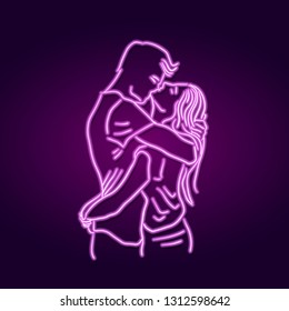 Loving Couple Embracing And Kissing Of Neon Sign