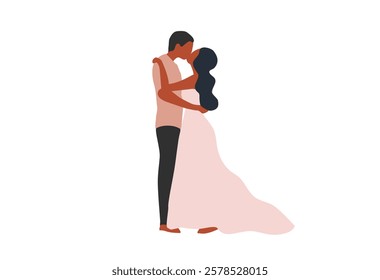 Loving couple embracing on the beach view background vector illustration. Happy valentine's day, love, honeymoon concept