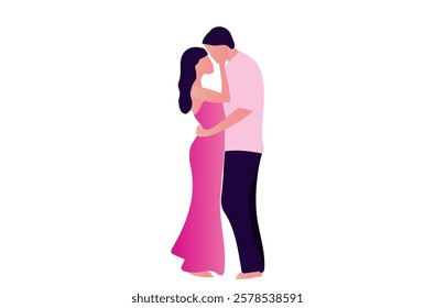 Loving couple embracing on the beach view background vector illustration. Happy valentine's day, love, honeymoon concept