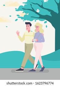 Loving Couple Embracing Walking in Nature. Happy Lover Relationship Anniversary Dating, Lifestyle. Romantic Connection Feelings Emotions Romance Love. Cartoon Flat Vector Illustration