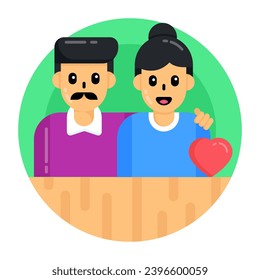 A loving couple in flat round icon