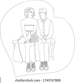 loving couple girl and boy at their wedding. A girl in a wedding dress with a bouquet of flowers. The concept of love and family values. Vector illustration.