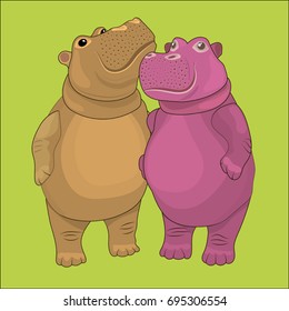 Loving couple of hippos. Vector image of two hippos.