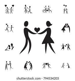 a loving couple holds a heart icon. Set of Valentine's Day elements icon. Photo camera quality graphic design collection icons for websites, web design, mobile app on white background