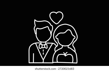 Amoroso Casal Abraçando com Linha de Coração Ilustração