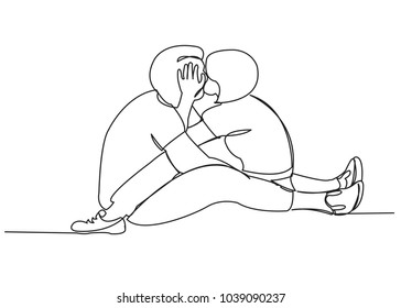 loving couple hugging - single line drawing
