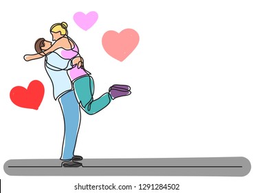 loving couple hugging - single line drawing