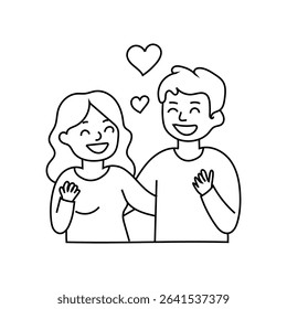 Loving couple icon. Romantic heart symbol. Happy pair illustration. Vector black outline.