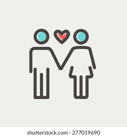 Loving couple icon thin line for web and mobile, modern minimalistic flat design. Vector icon with dark grey outline and offset colour on light grey background.