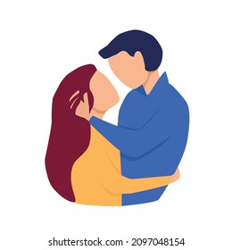 A loving couple looks at each other. Hugs. Vector cartoon illustration.