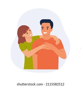 Loving Couple In Love Hugging. Flat style cartoon vector illustration. 