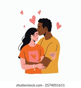 Loving Couple In Love Hugging. Flat style cartoon vector illustration. 