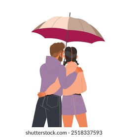 Loving Couple of Man and Woman Character Together Walk Under Umbrella Vector Illustration