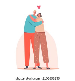 Loving Couple Man and Woman Holding Hands Hugging, Embracing. Happy Lover Relationship, Dating, Happy Lifestyle. Romantic Connection Feelings, Emotions, Romance or Love. Cartoon Vector Illustration