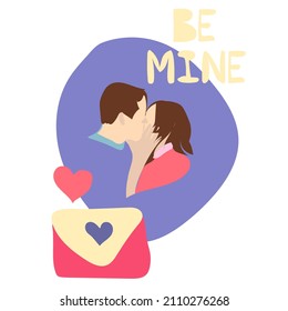 Loving Couple of Man and Woman Hugging vector illustration.  Minimalistic couple lovers for  Valentine's day card, relationship card, anniversary dating.  Romantic Connection on date. Deep feelings