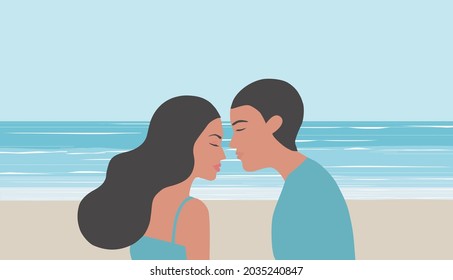 Pareja amorosa en la ilustración del vector de la playa
