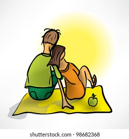 loving couple on a date sitting on the beach