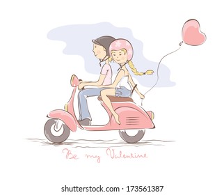 Loving couple on a scooter