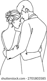 Loving couple outline, elegant continuous line art for Valentine’s design.