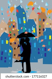  loving couple in the rain