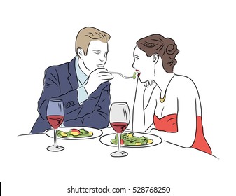 Loving couple in restaurant. 