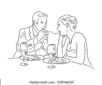 Loving couple in restaurant. 