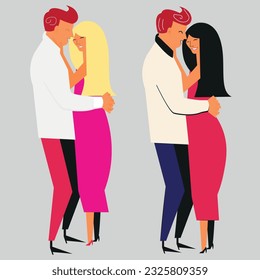  Loving couple in retro style. Vector illustration.