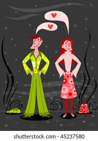 Loving couple, retro style - vector