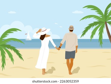 Loving couple at the sea. Flat style. Vector illustration