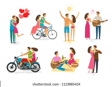 Loving couple, set of icons. Family, love concept. Cartoon vector illustration