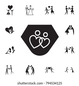 loving couple in the shape of hearts icon. Set of Valentine's Day elements icon. Photo camera quality graphic design collection icons for websites, web design, mobile app on white background