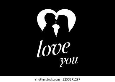 Loving couple silhouette. Black against black background