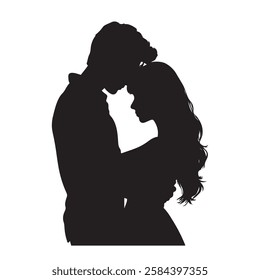 Loving Couple Silhouette Embrace Forehead Touch Passionate Kiss