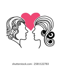 Loving Couple Silhouette with Heart, a Romantic Design