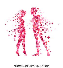 loving couple silhouettes of rose petals. Valentine's Day illustration