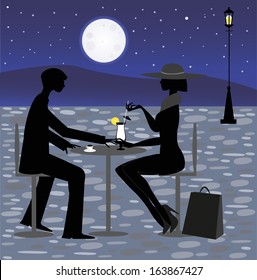 loving couple sitting in a bar