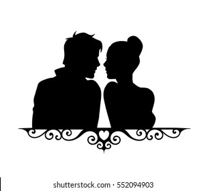 Loving couple. Sketch silhouette illustration isolated on white background. For wedding and Valentine day cards and invitations.