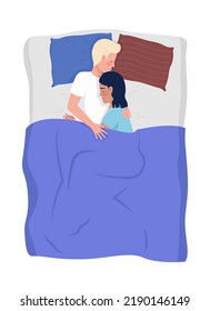 Loving couple sleeping in bed semi flat color vector characters. Editable figures. Full body people on white. Affection simple cartoon style illustration for web graphic design and animation