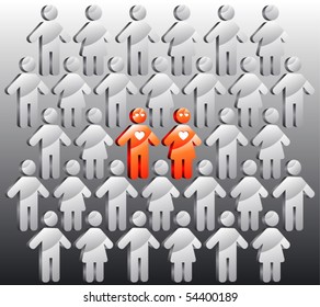 Loving couple and society. Pattern with man and woman signs