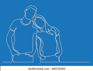 loving couple standing - continuous line drawing