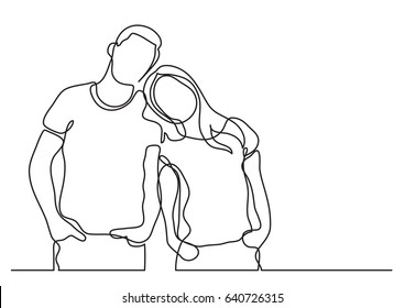 Loving Couple Standing - Continuous Line Drawing