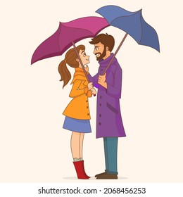 Loving couple under the rain