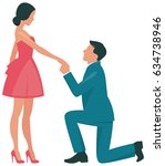 Loving couple woman and man kneeling in profile flat vector illustration