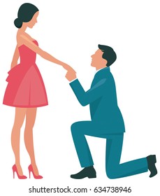 Loving couple woman and man kneeling in profile flat vector illustration